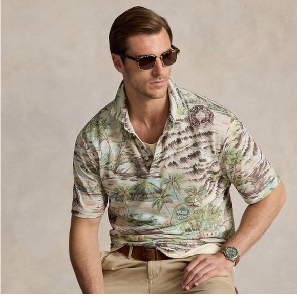 NWT Polo Ralph Lauren Classic Fit Beach-Print Mesh Polo Shirt